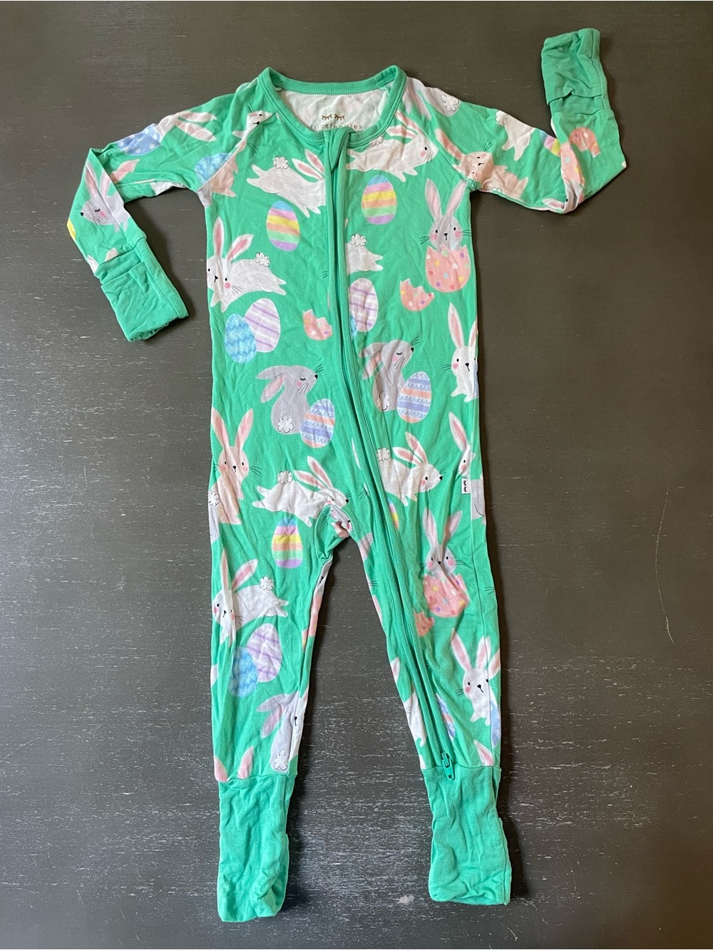 6-12m Little Sleepies Bamboo Zippy in a Green Easter Bunny/Egg Design